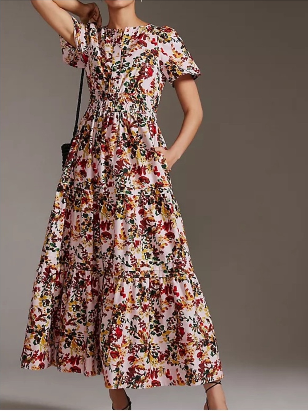 Anthropologie Maeve Somerset Maxi Dress Pink Red Green Yellow Floral 100% Cotton